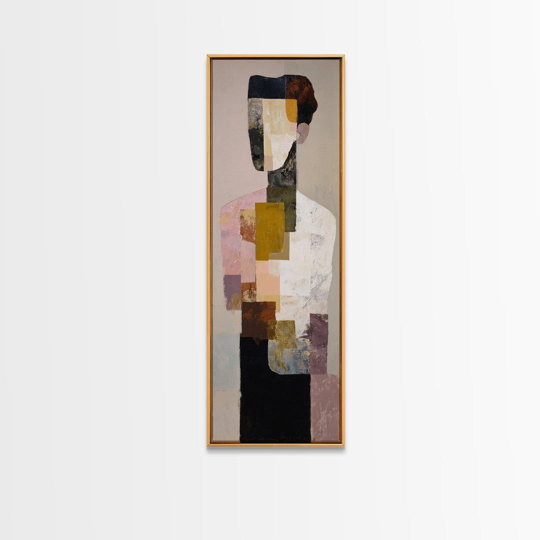 Mid Century Color Block Composition Framed Canvas Print, Wall Art, Wood Wall Art, Living Room Decor, Abstract Art, WAL-1x3-96