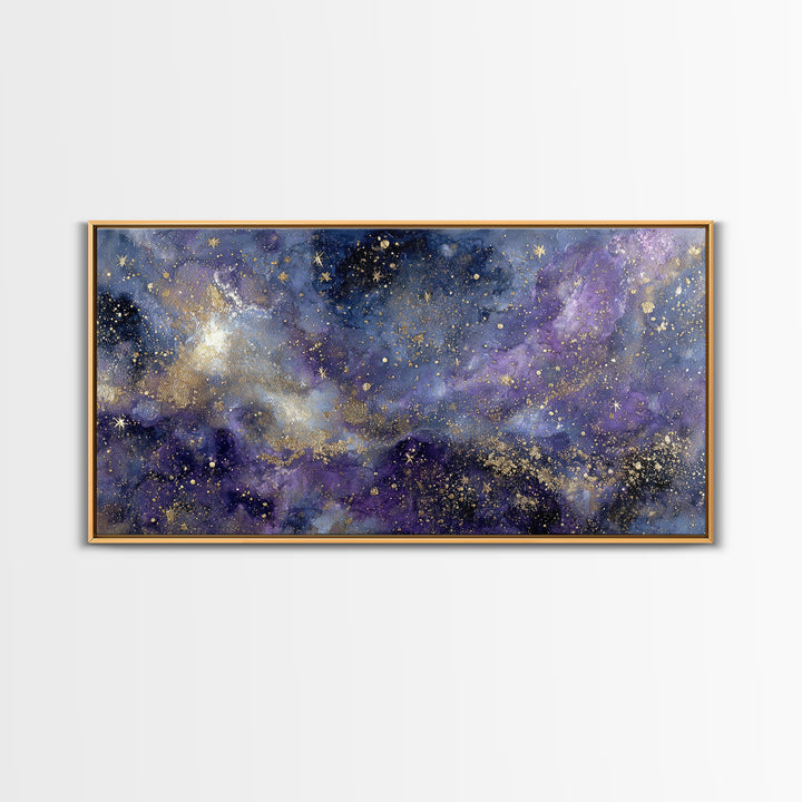 Celestial Moon and Stars Artwork Framed Canvas Print, Wall Art, Contemporary Art, Living Room Decor, Fine Art, WAL-2x1-10