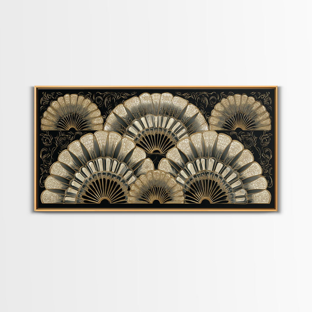 Art Deco Gold Fan Pattern Framed Canvas Print, Wall Art, Fine Art Print, Living Room Decor, Fine Art, Wall Decor, WAL-2x1-16