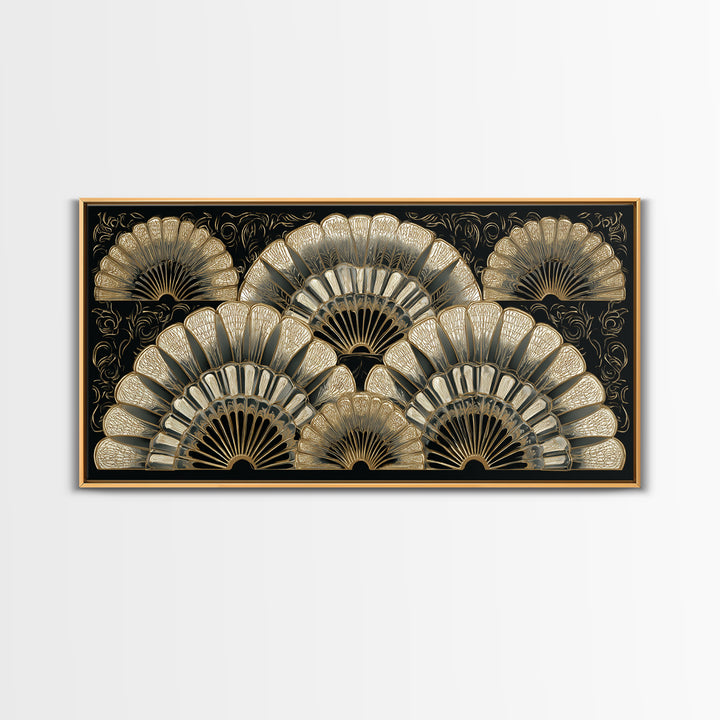 Art Deco Gold Fan Pattern Framed Canvas Print, Wall Art, Fine Art Print, Living Room Decor, Fine Art, Wall Decor, WAL-2x1-16