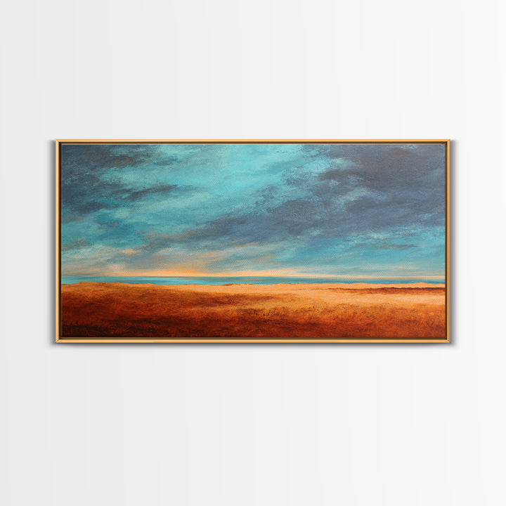Desert Landscape in Warm Terracotta Tones Framed Canvas Print, Wall Art, Metal Wall Art, Living Room Decor, Oil Painting, WAL-2x1-3