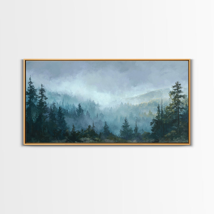 Moody Forest Landscape Framed Canvas Print, Wall Art, Minimalist Decor, Living Room Decor, Oil Painting, Wall Art Prints, WAL-2x1-30