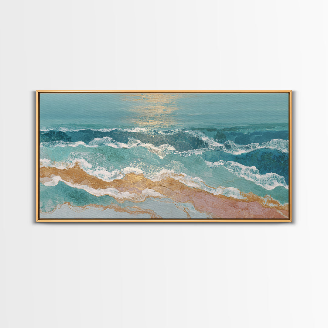 Coastal Aerial Water Study Framed Canvas Print, Wall Art, Large Wall Art, Living Room Decor, Fine Art, Abstract Wall Art, WAL-2x1-55