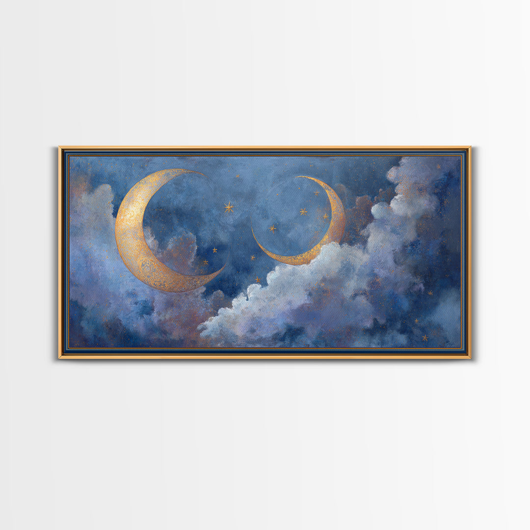 Celestial Moon and Stars Artwork Canvas Print, Wall Art, Painting, Living Room Decor, Fine Art, Art Deco, Wall Hanging, WAL-2x1-58
