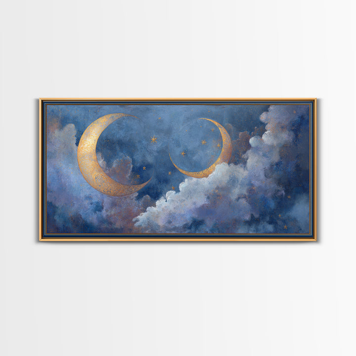 Celestial Moon and Stars Artwork Canvas Print, Wall Art, Painting, Living Room Decor, Fine Art, Art Deco, Wall Hanging, WAL-2x1-58