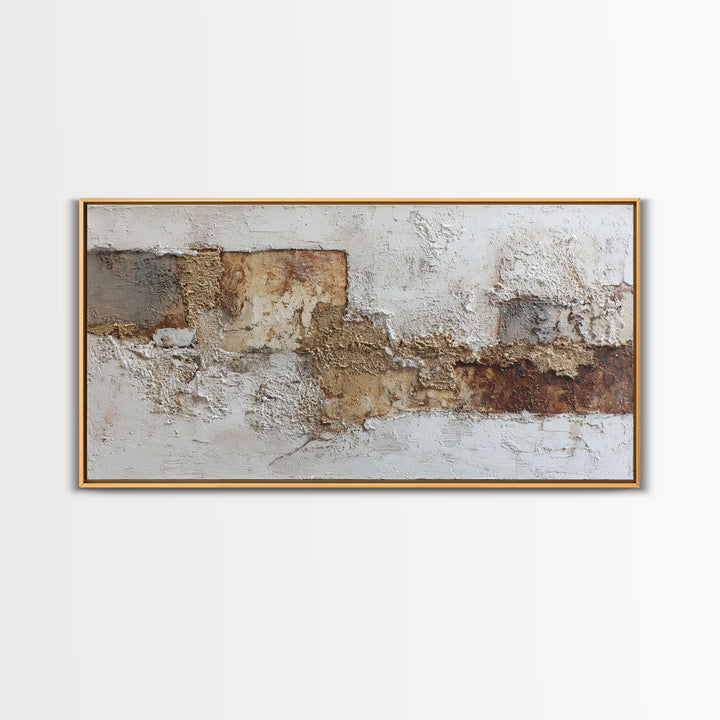 Luxury Neutral Plaster Texture Abstract Framed Canvas Print, Wall Art, Abstract Art, Living Room Decor, Boho Decor, WAL-2x1-59