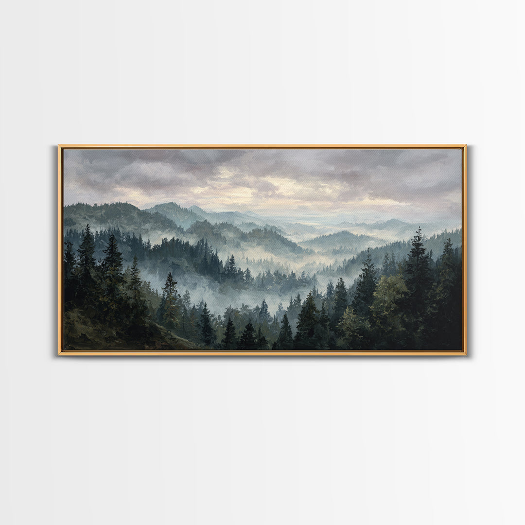 Moody Forest Landscape Framed Canvas Print, Wall Art, Minimalist Decor, Living Room Decor, Oil Painting, Wall Art Prints, WAL-2x1-6