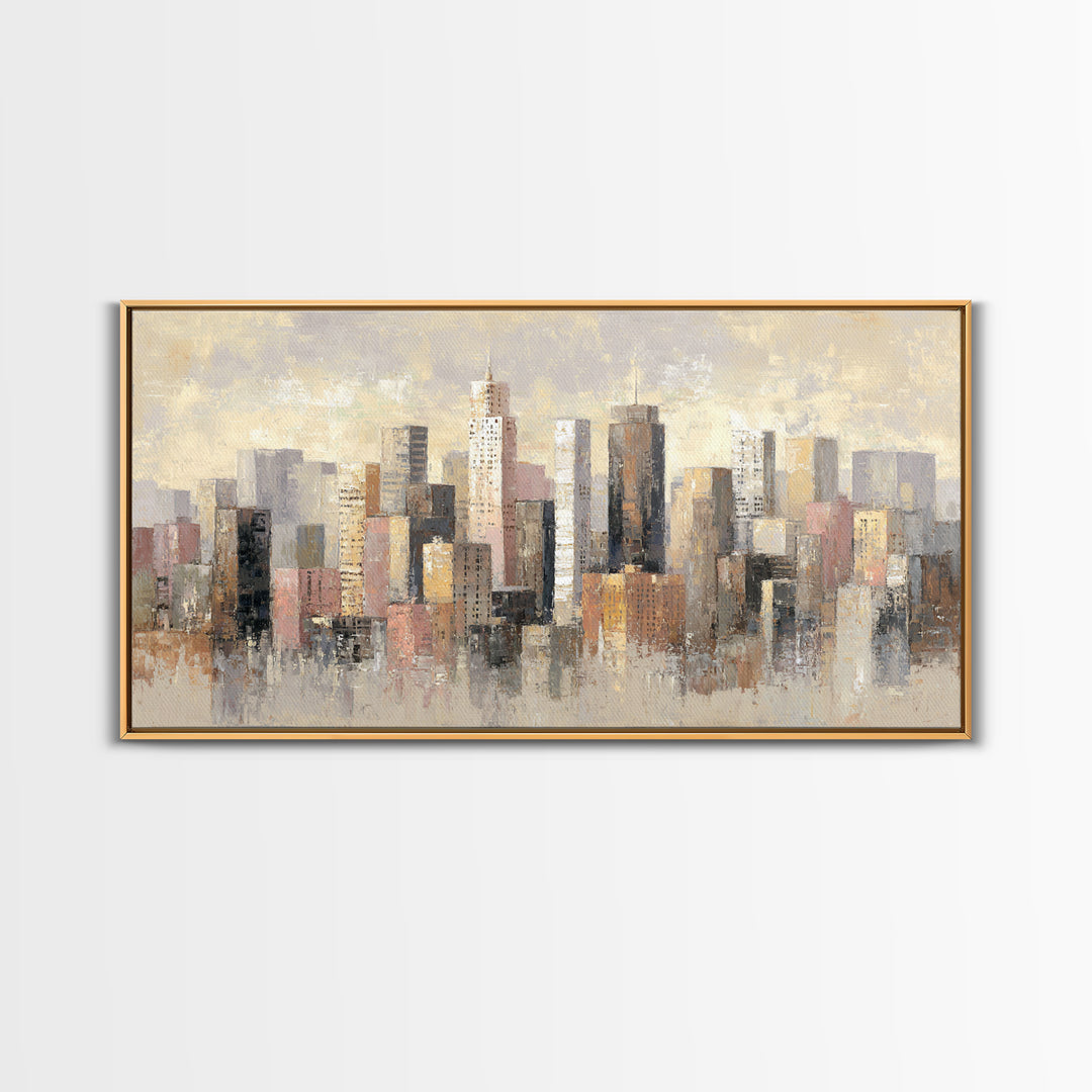 Urban Skyline in Muted Evening Color Canvas Print, Wall Art, Living Room Decor, Abstract Art, Metal Wall Art, WAL-2x1-62