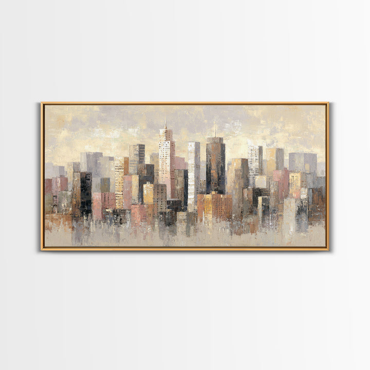 Urban Skyline in Muted Evening Color Canvas Print, Wall Art, Living Room Decor, Abstract Art, Metal Wall Art, WAL-2x1-62