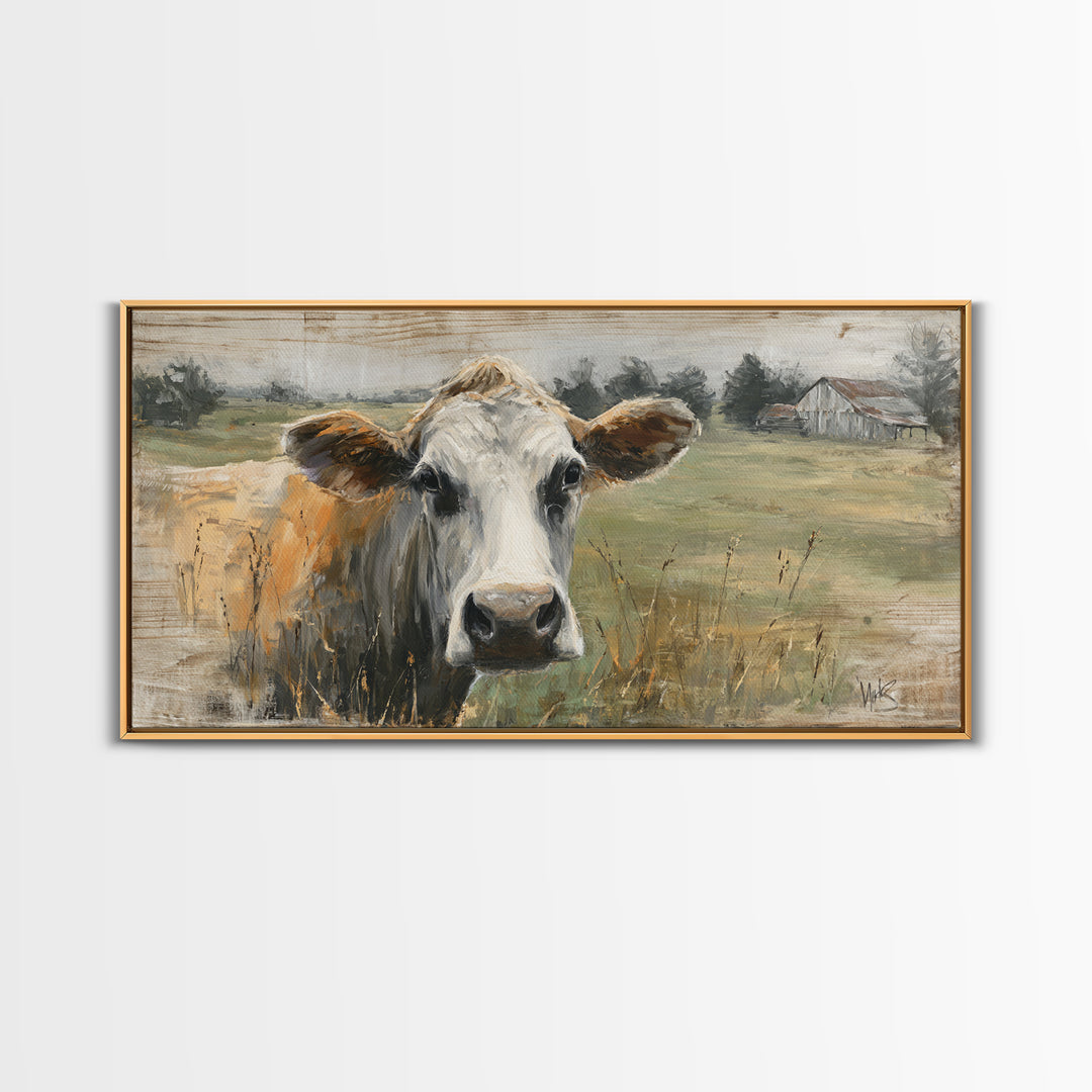 Rustic Farmhouse Cow Portrait Canvas Print, Wall Art, Wall Hanging, Living Room Decor, Fine Art, Gallery Decor, WAL-2x1-63