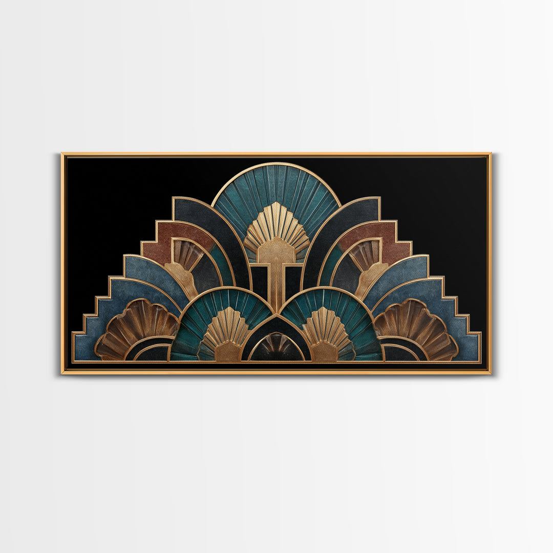 Art Deco Gold Fan Pattern Canvas Print, Wall Art, Printable Wall Art, Living Room Decor, Fine Art, Original Art, WAL-2x1-64