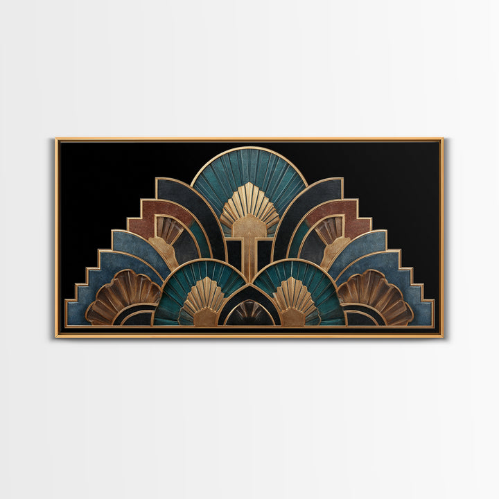 Art Deco Gold Fan Pattern Canvas Print, Wall Art, Printable Wall Art, Living Room Decor, Fine Art, Original Art, WAL-2x1-64