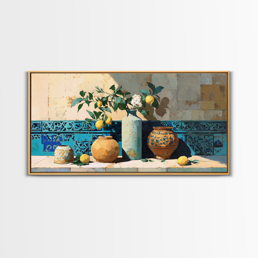 Mediterranean Lemon Branch Still Life Canvas Print, Wall Art, Home Decor, Living Room Decor, Fine Art, Digital Wall Art, WAL-2x1-66