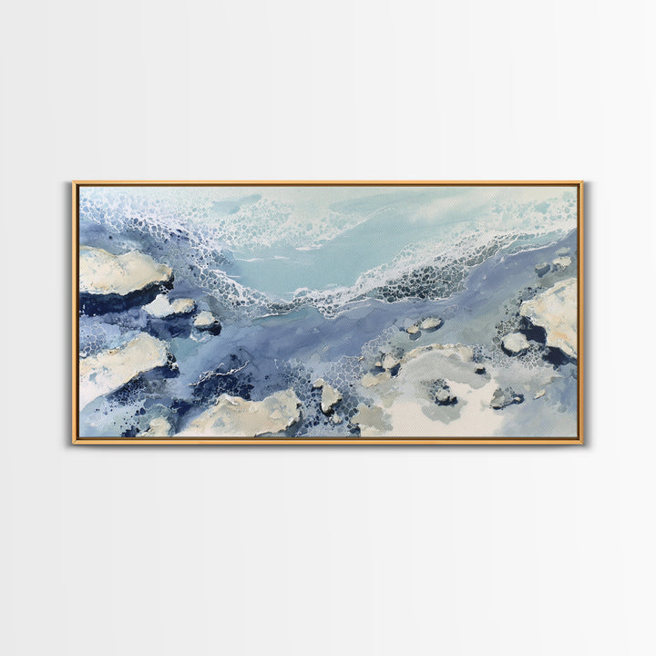 Coastal Aerial Water Study Framed Canvas Print, Wall Art, Painting, Living Room Decor, Fine Art, Art Deco, Wall Hanging, WAL-2x1-7