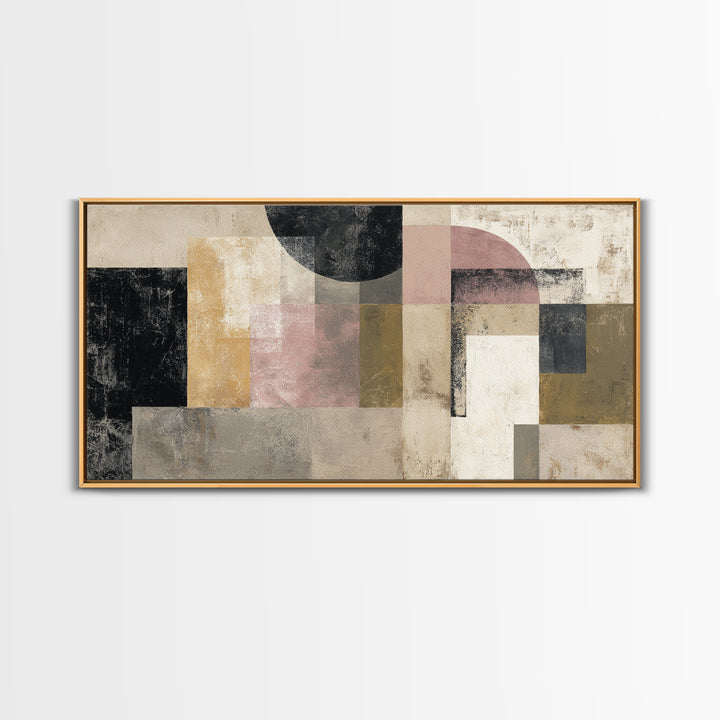 Luxury Neutral Plaster Texture Abstract Framed Canvas Print, Wall Art, Art, Living Room Decor, Fine Art, Wall Clock, WAL-2x1-83