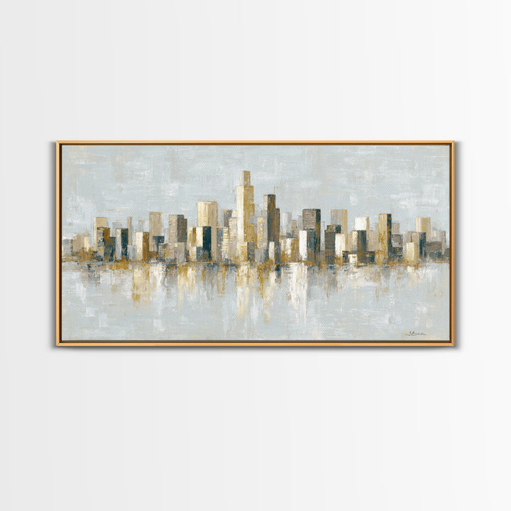 Urban Skyline in Muted Evening Color Framed Canvas Print, Wall Art, Art Print, Living Room Decor, Abstract Art, WAL-2x1-86