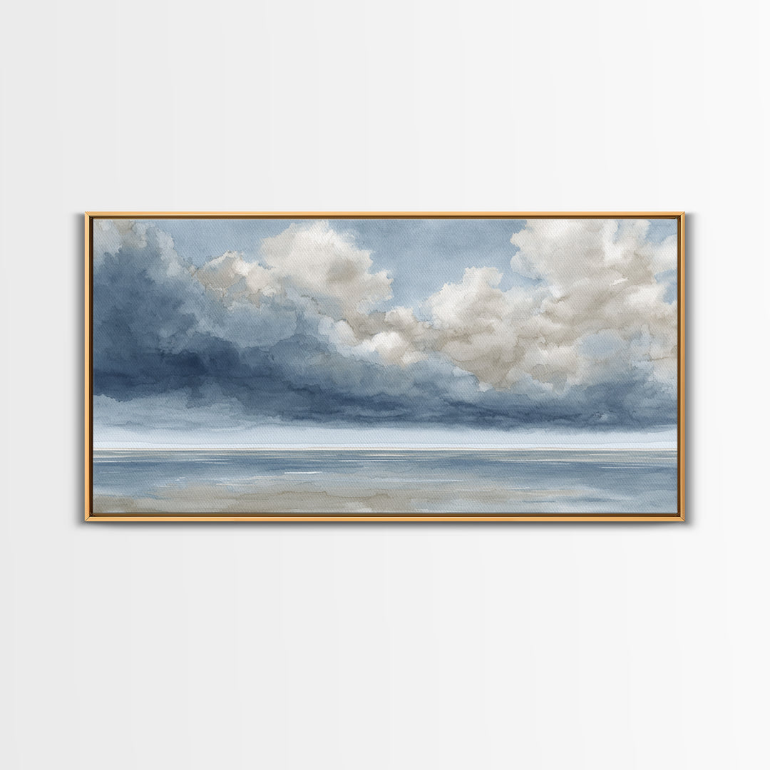 Classic Seascape with Dramatic Clouds Framed Canvas Print, Wall Art, Neutral Decor, Living Room Decor, Fine Art, WAL-2x1-95