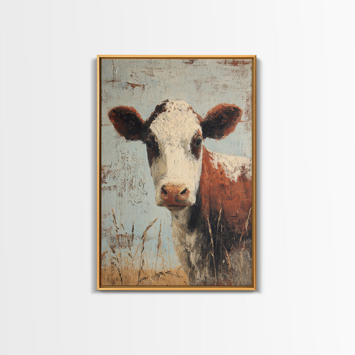 Rustic Farmhouse Cow Portrait Canvas Print, Wall Art, Home Decor, Living Room Decor, Fine Art, Digital Wall Art, WAL-2x3-27