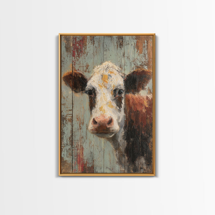 Rustic Farmhouse Cow Portrait Framed Canvas Print, Wall Art, Room Decor, Living Room Decor, Oil Painting, Printable Wall Art, WAL-2x3-3