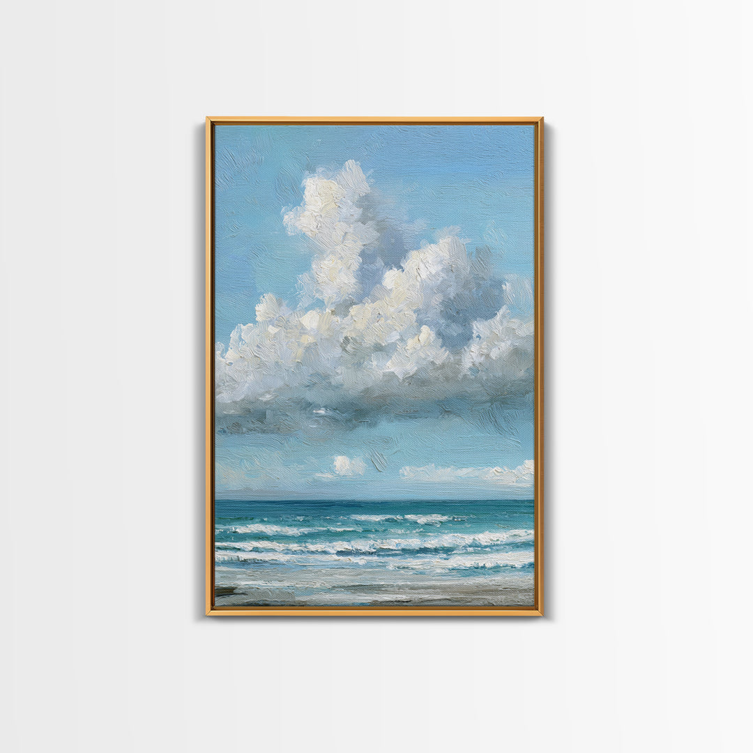Classic Seascape with Dramatic Clouds Canvas Print, Wall Art, Wall Hangings, Living Room Decor, Watercolor Art, WAL-2x3-35