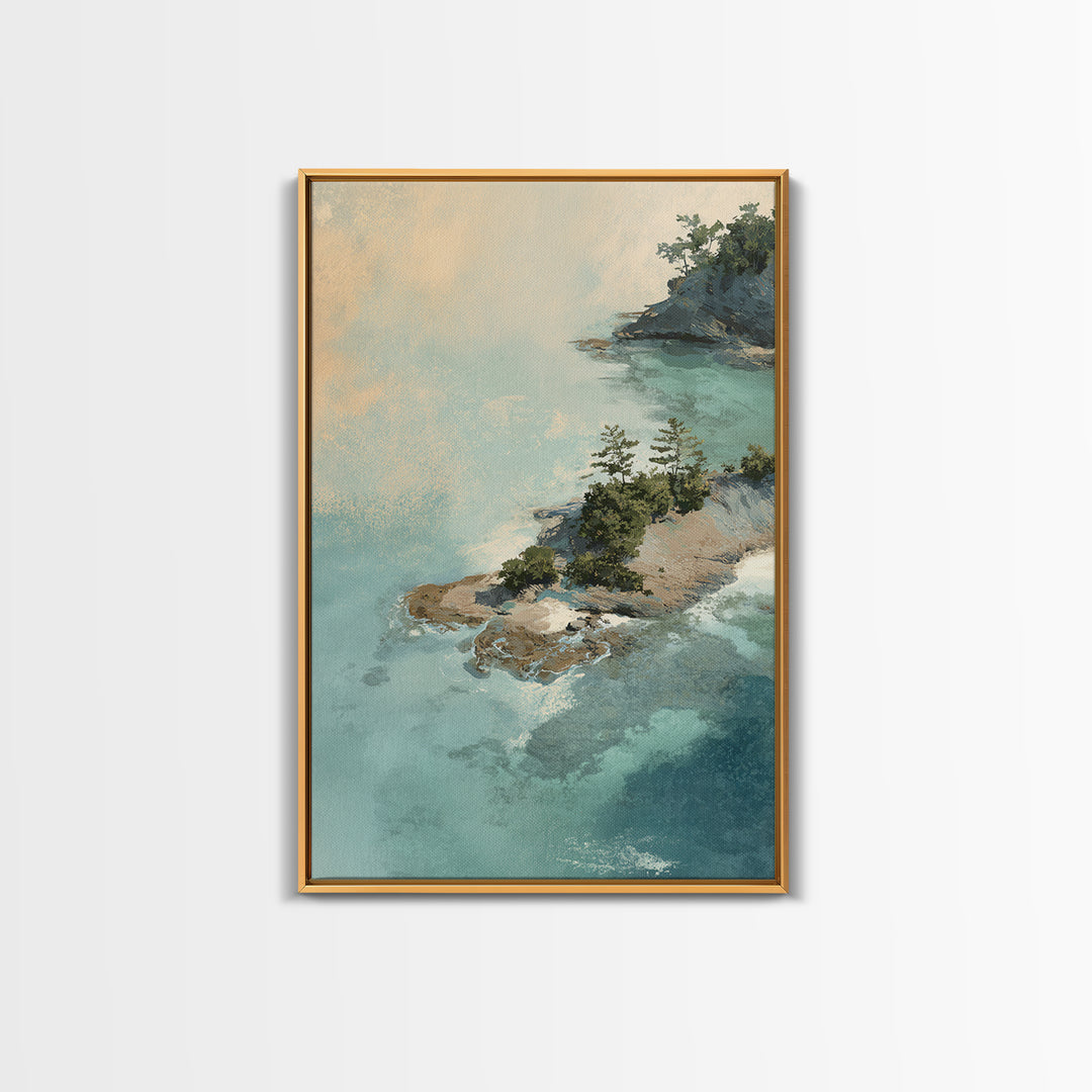 Coastal Aerial Water Study Framed Canvas Print, Wall Art, Wall Art Prints, Living Room Decor, Fine Art, Abstract Art, WAL-2x3-43