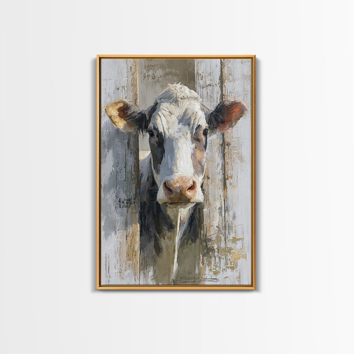 Rustic Farmhouse Cow Portrait Framed Canvas Print, Wall Art, Heart, Living Room Decor, Fine Art, Home Decor Gift, WAL-2x3-51