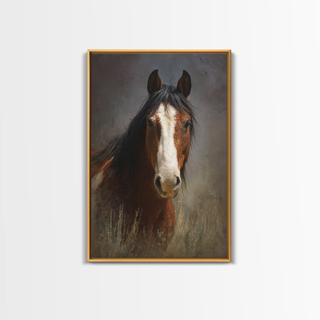 Wild Horse Portrait Framed Canvas Print, Wall Art, Wall Hanging, Living Room Decor, Fine Art, Gallery Decor, WAL-2x3-69