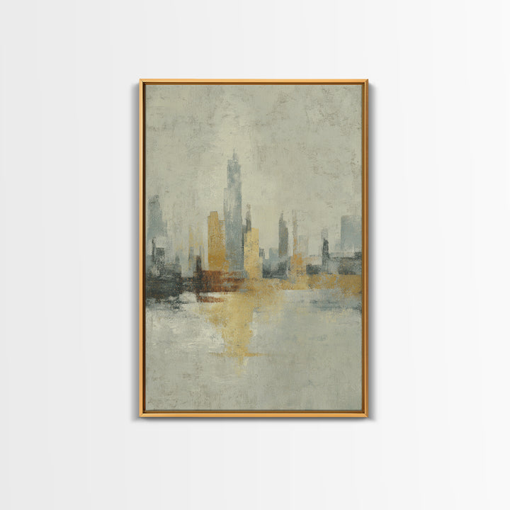 Urban Skyline in Muted Evening Color Framed Canvas Print, Wall Art, Wall Hangings, Living Room Decor, Abstract Art, WAL-2x3-74