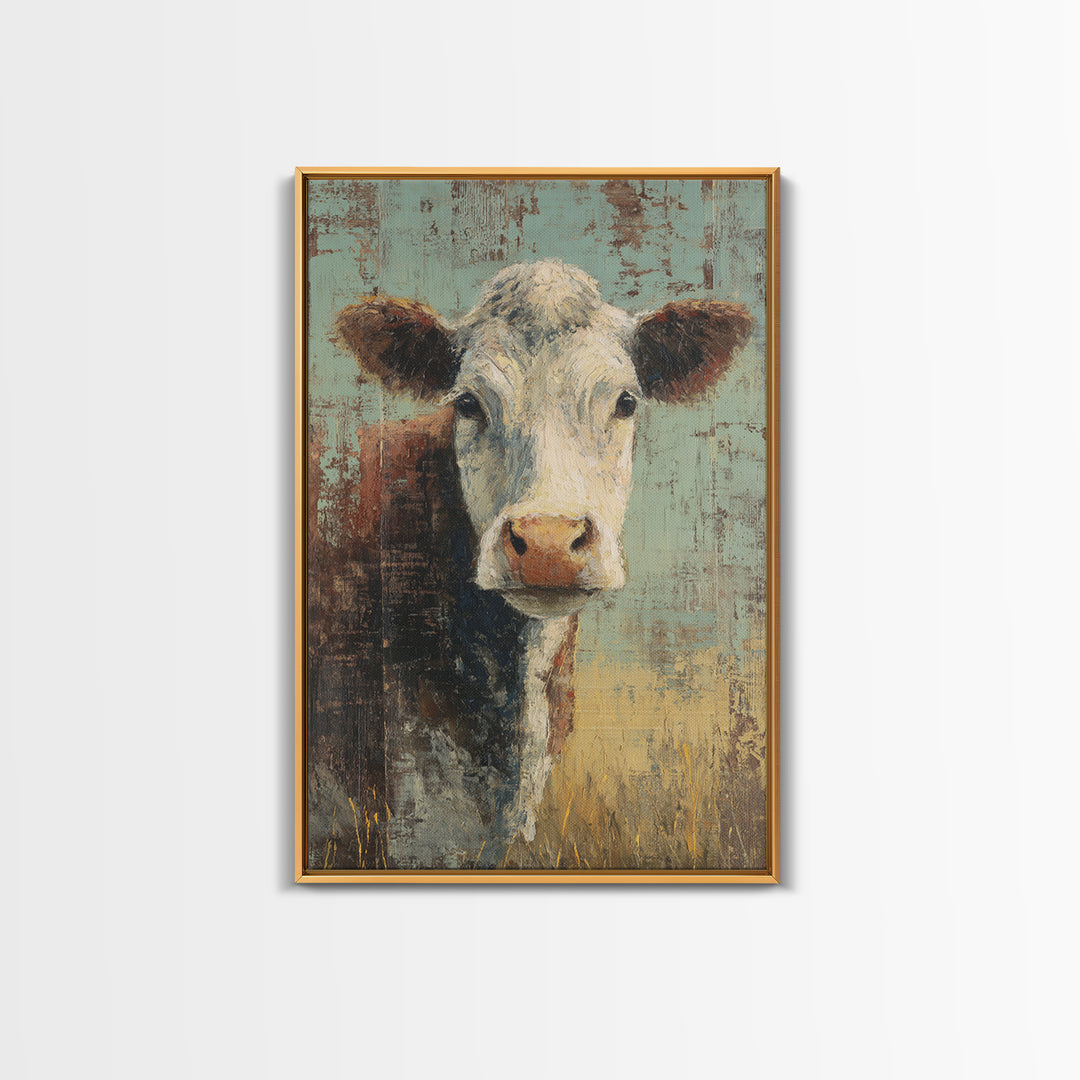 Rustic Farmhouse Cow Portrait Framed Canvas Print, Wall Art, Wall Hanging, Living Room Decor, Fine Art, Gallery Decor, WAL-2x3-75