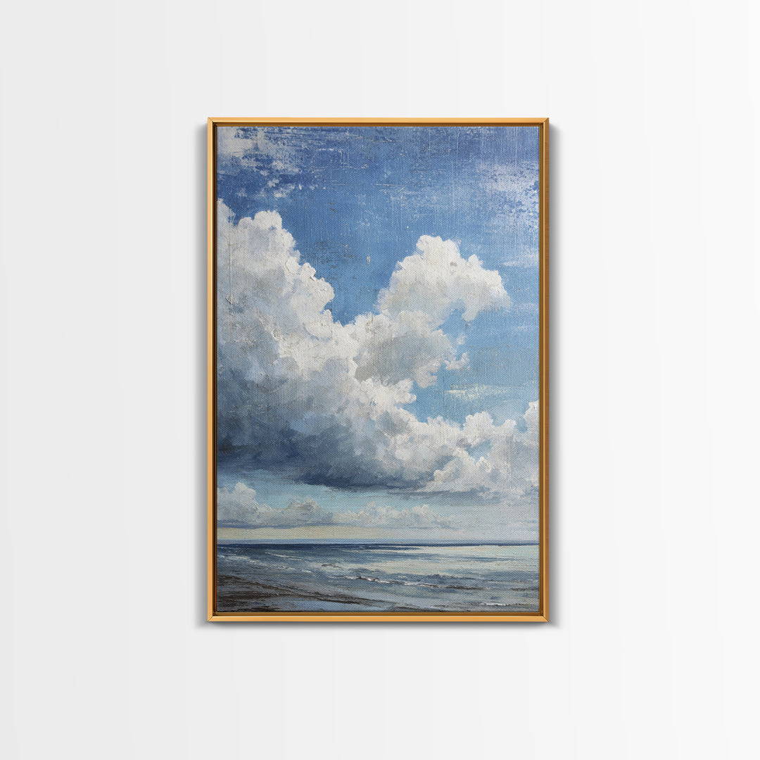 Classic Seascape with Dramatic Clouds Framed Canvas Print, Wall Art, Wood Wall Art, Living Room Decor, Abstract Art, WAL-2x3-83