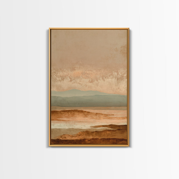 Desert Landscape in Warm Terracotta Tones Framed Canvas Print, Wall Art, Prints Wall Art, Living Room Decor, Oil Painting, WAL-2x3-87
