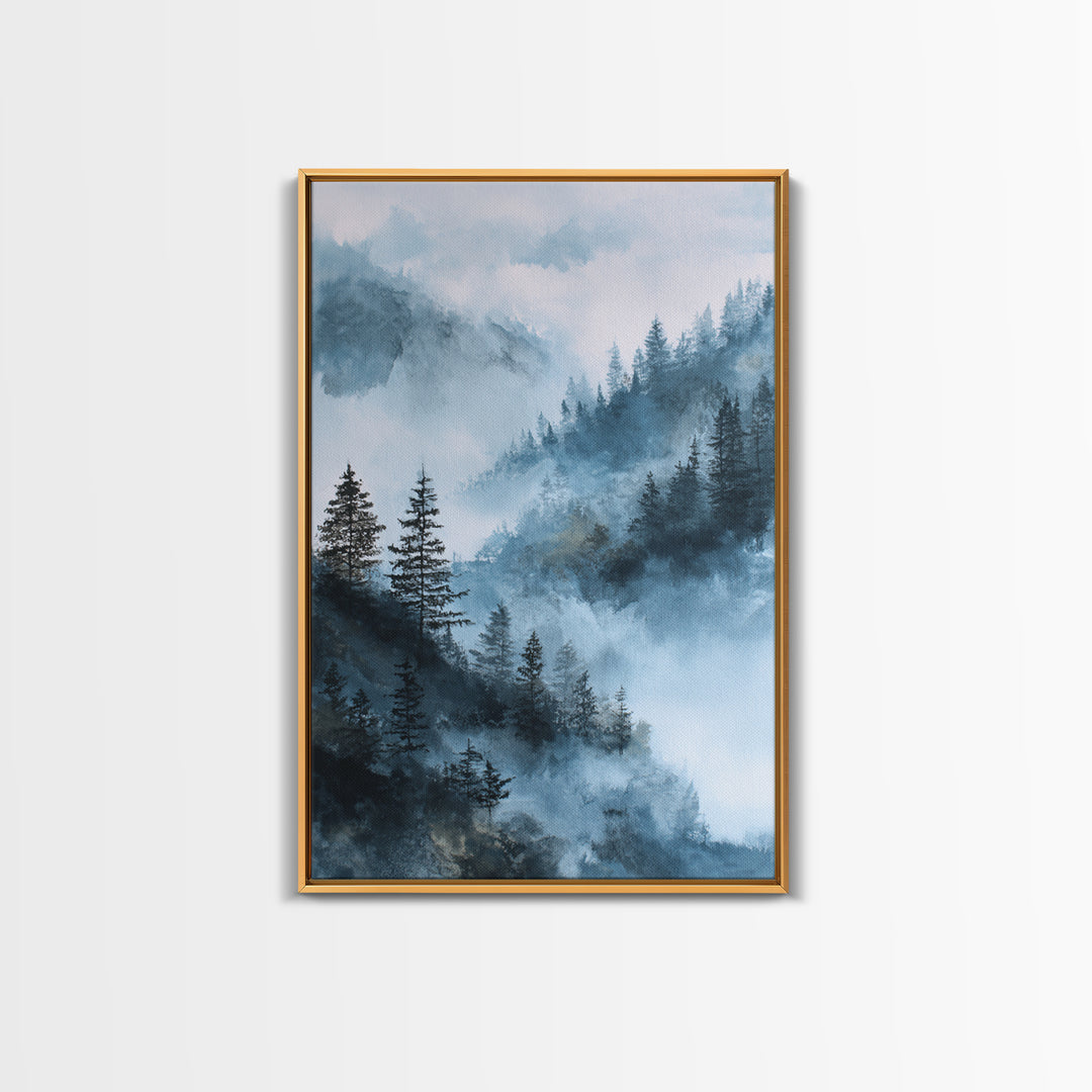 Moody Forest Landscape Framed Canvas Print, Wall Art, Metal Wall Art, Living Room Decor, Oil Painting, Digital Print, WAL-2x3-90