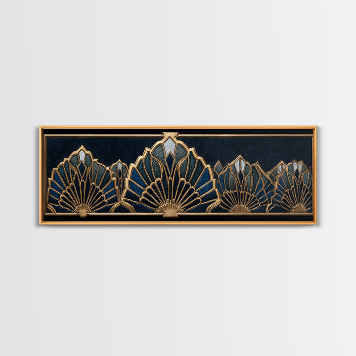 Art Deco Gold Fan Pattern Framed Canvas Print, Wall Art, Digital Print, Living Room Decor, Fine Art, Luxury Decor, WAL-3x1-12