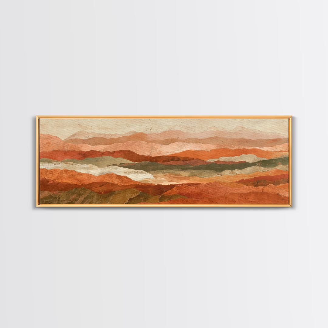 Desert Landscape in Warm Terracotta Tones Framed Canvas Print, Wall Art, Room Decor, Living Room Decor, Fine Art, WAL-3x1-23