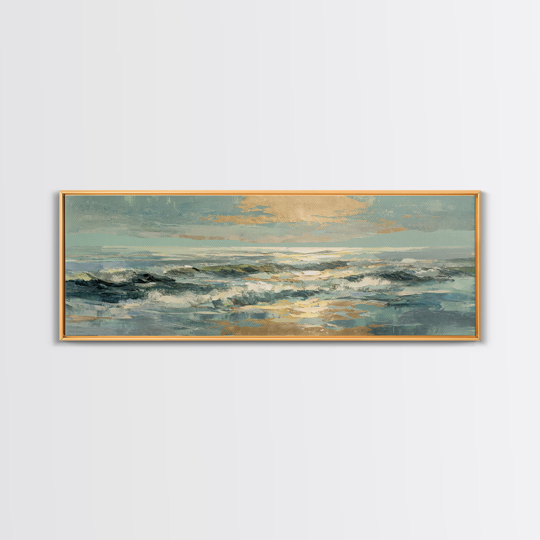 Coastal Aerial Water Study Framed Canvas Print, Wall Art, Textured Painting, Living Room Decor, Fine Art, Wall Hangings, WAL-3x1-27