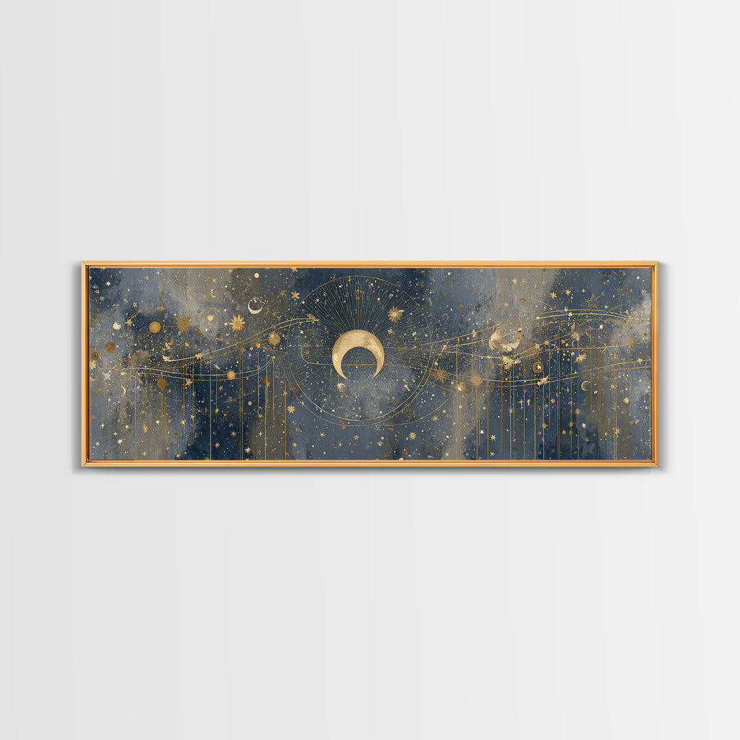 Celestial Moon and Stars Artwork Canvas Print, Wall Art, Painting, Living Room Decor, Fine Art, Art Deco, Wall Hanging, WAL-3x1-30