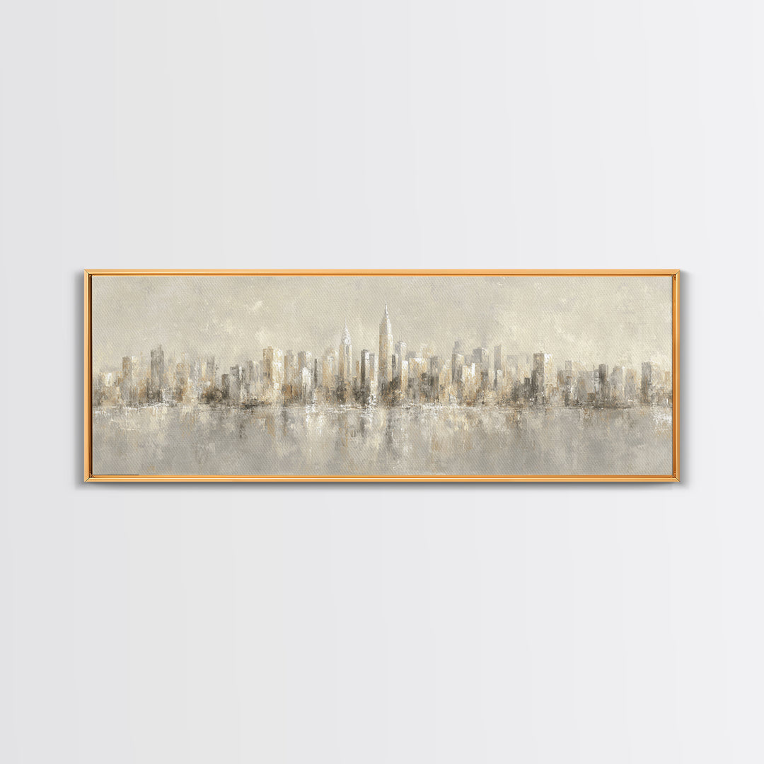 Urban Skyline in Muted Evening Color Canvas Print, Wall Art, Mid Century Modern, Living Room Decor, Fine Art, WAL-3x1-34