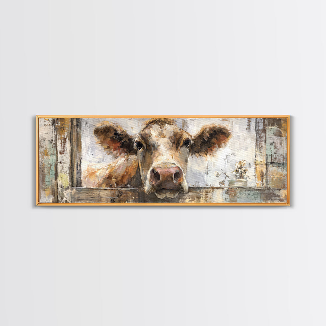 Rustic Farmhouse Cow Portrait Canvas Print, Wall Art, Minimalist Decor, Living Room Decor, Fine Art, Wall Art Prints, WAL-3x1-35