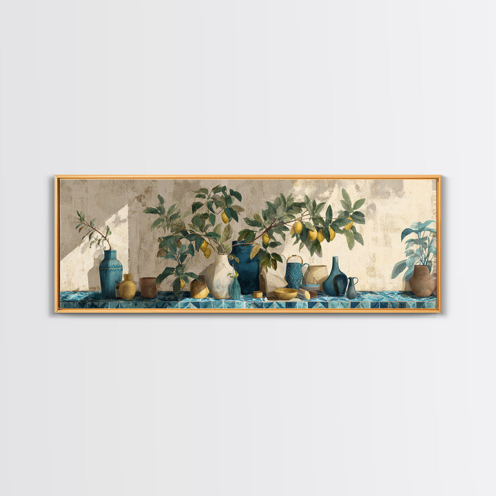 Mediterranean Lemon Branch Still Life Canvas Print, Wall Art, Metal Wall Art, Living Room Decor, Oil Painting, WAL-3x1-38