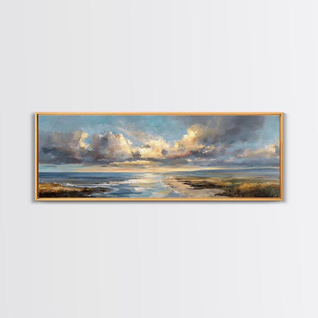 Classic Seascape with Dramatic Clouds Canvas Print, Wall Art, Art Print, Living Room Decor, Fine Art, Wall Hanging, WAL-3x1-43