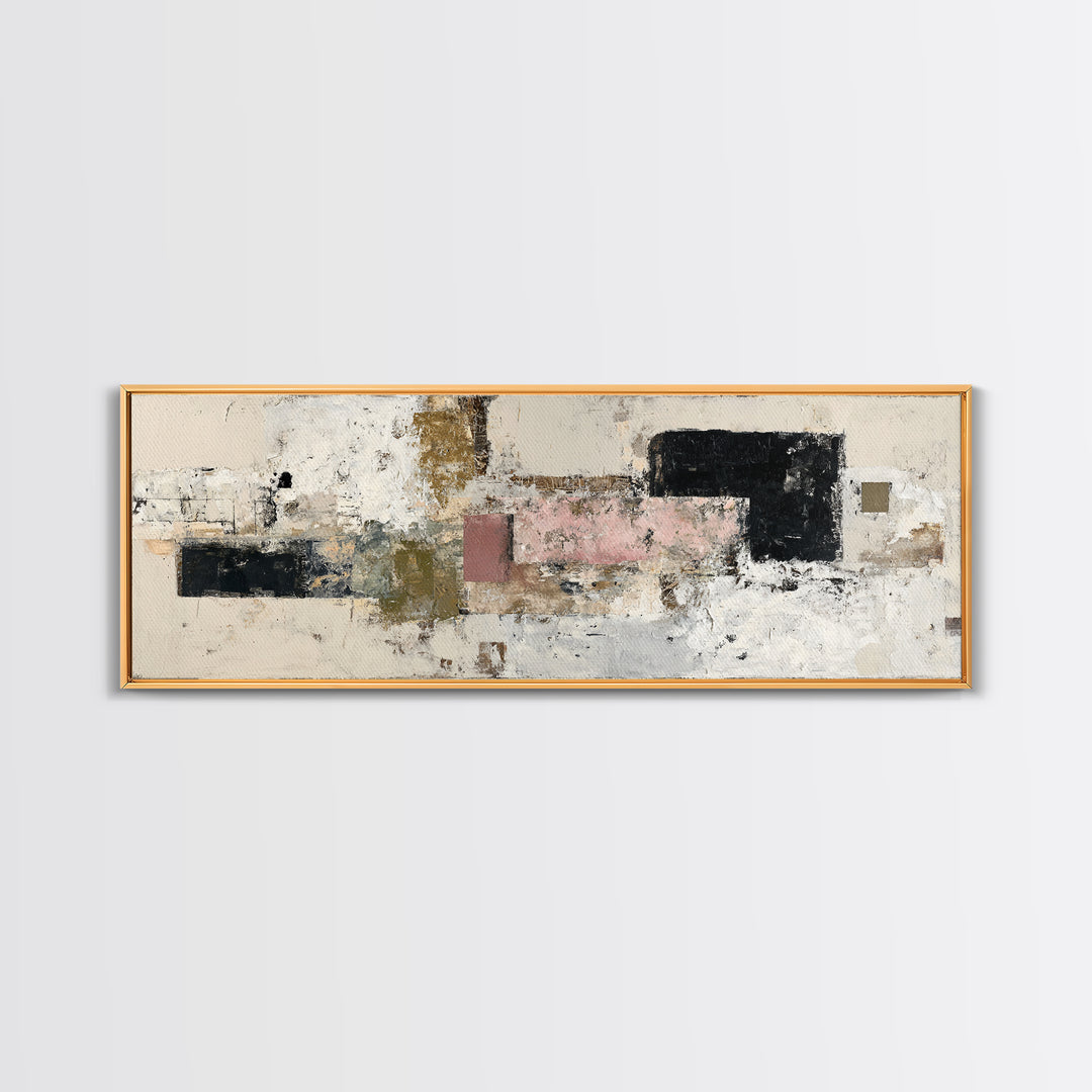 Luxury Neutral Plaster Texture Abstract Framed Canvas Print, Wall Art, Art, Living Room Decor, Fine Art, Wall Clock, WAL-3x1-55