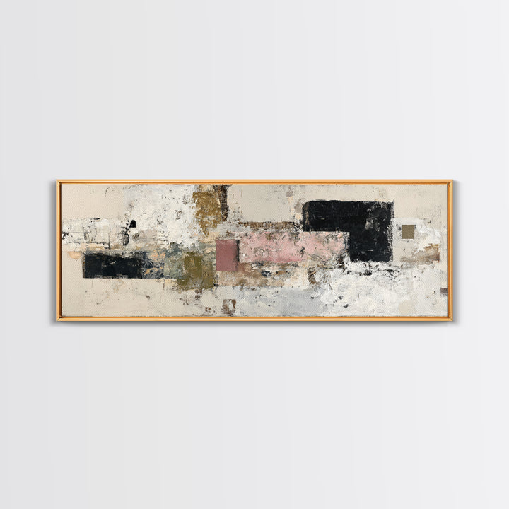 Luxury Neutral Plaster Texture Abstract Framed Canvas Print, Wall Art, Art, Living Room Decor, Fine Art, Wall Clock, WAL-3x1-55