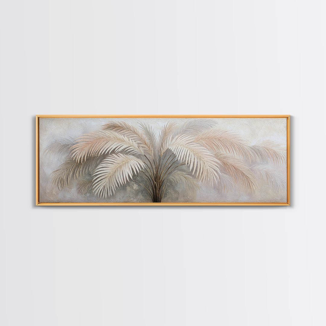 Tropical Palm Leaf Painting Framed Canvas Print, Wall Art, Minimalist Decor, Living Room Decor, Oil Painting, WAL-3x1-56