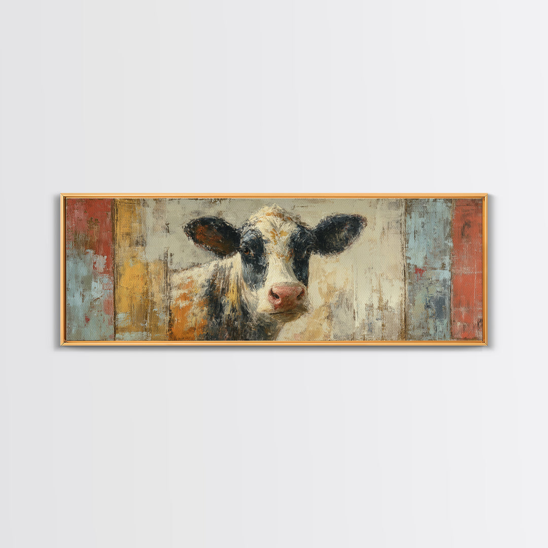 Rustic Farmhouse Cow Portrait Framed Canvas Print, Wall Art, Wall Decor, Living Room Decor, Fine Art, Large Wall Art, WAL-3x1-59
