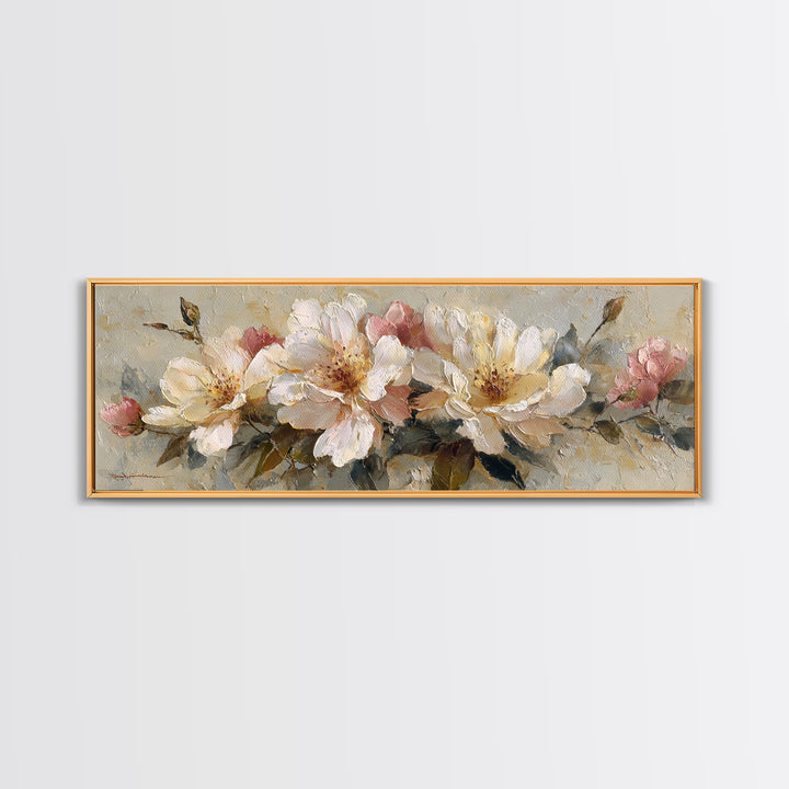 Soft Floral Oil Painting Framed Canvas Print, Wall Art, Gallery Decor, Living Room Decor, Fine Art, Home Decor, WAL-3x1-69