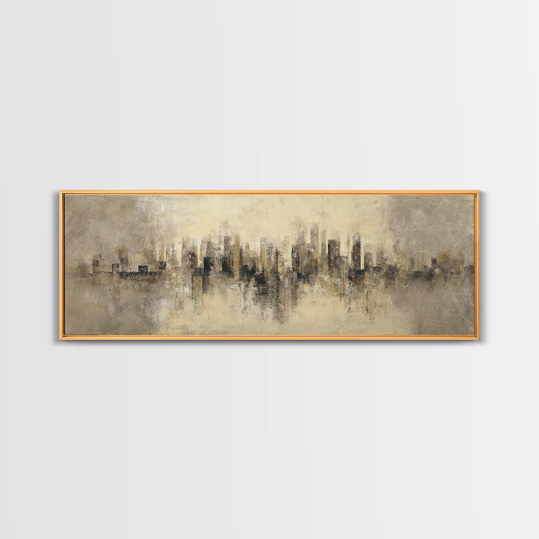Urban Skyline in Muted Evening Color Framed Canvas Print, Wall Art, Art Deco, Living Room Decor, Fine Art, Abstract Wall Art, WAL-3x1-82