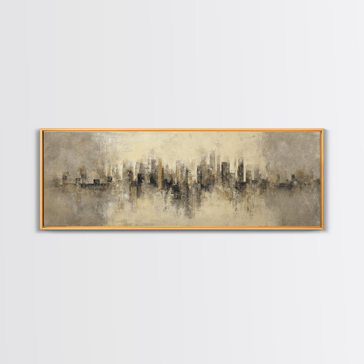 Urban Skyline in Muted Evening Color Framed Canvas Print, Wall Art, Art Deco, Living Room Decor, Fine Art, Abstract Wall Art, WAL-3x1-82