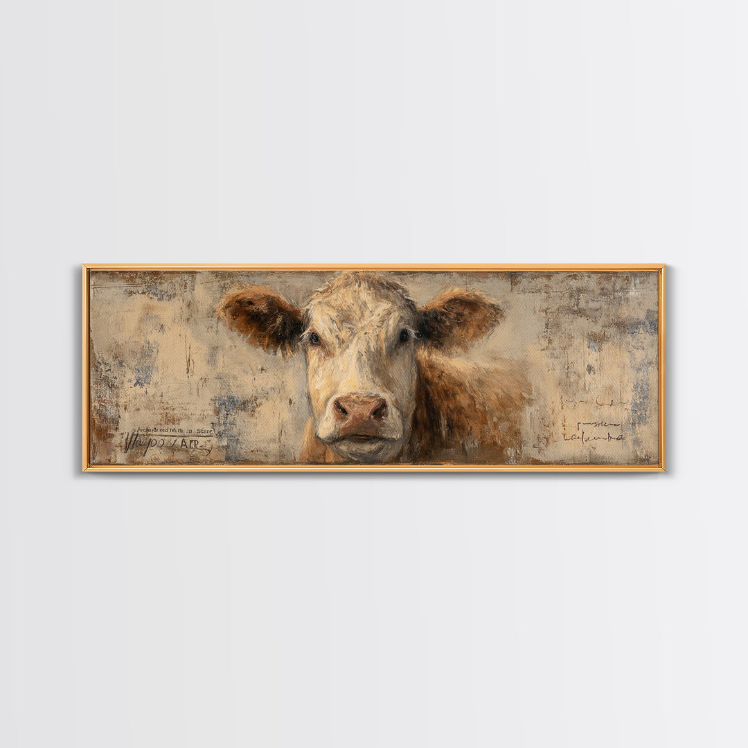 Rustic Farmhouse Cow Portrait Canvas Print, Wall Art, Canvas, Living Room Decor, Oil Painting, Canvas Wall Art, WAL-3x1-83