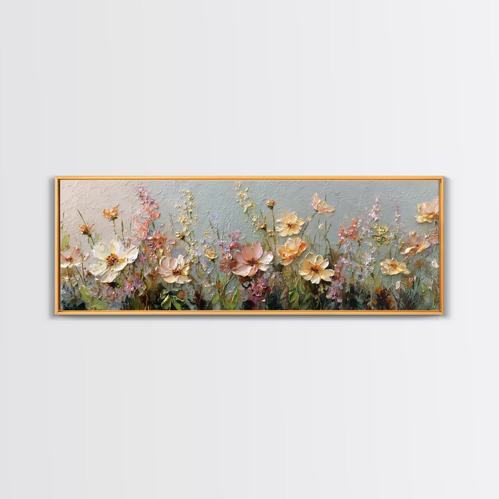 Impressionist Meadow of Wildflowers Framed Canvas Print, Wall Art, Large Wall Art, Living Room Decor, Fine Art, WAL-3x1-9