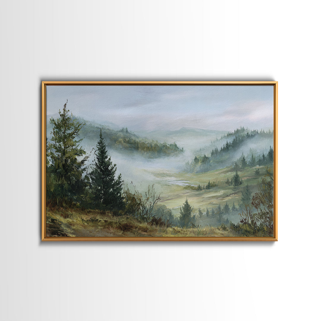 Moody Forest Landscape Framed Canvas Print, Wall Art, Metal Wall Art, Living Room Decor, Oil Painting, Digital Print, WAL-3x2-14